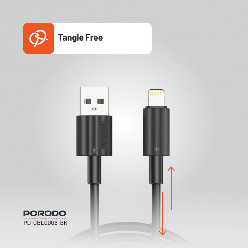 PD-CBL0002-BK , Porodo USB-A to Lightning Durable Charging Cable - Black PD-CBL0002-BK , Porodo USB-A to Lightning Durable Charging Cable - Black